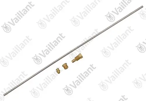 Vaillant Zündgasrohr mit mehreren Verbindungsteilen, darunter ein längeres Rohr und verschiedene Messingfittings.